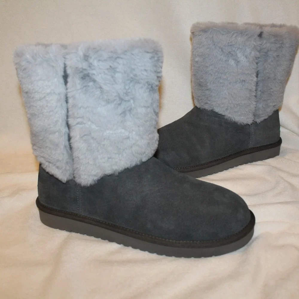 NIB UGG KOOLABURRA WOMEN'S GRAY CLASSIC SHORT‎ FUR CUFF WINTER BOOTS